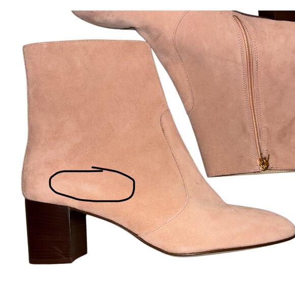 $275 J Crew Women 10.5 Ankle Stacked Heel Boots Suede Soft Blush Upper Leather - Picture 3 of 9